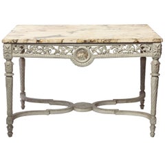 Fine 19th French Century  Ivory Painted Center Table with a Marble Top