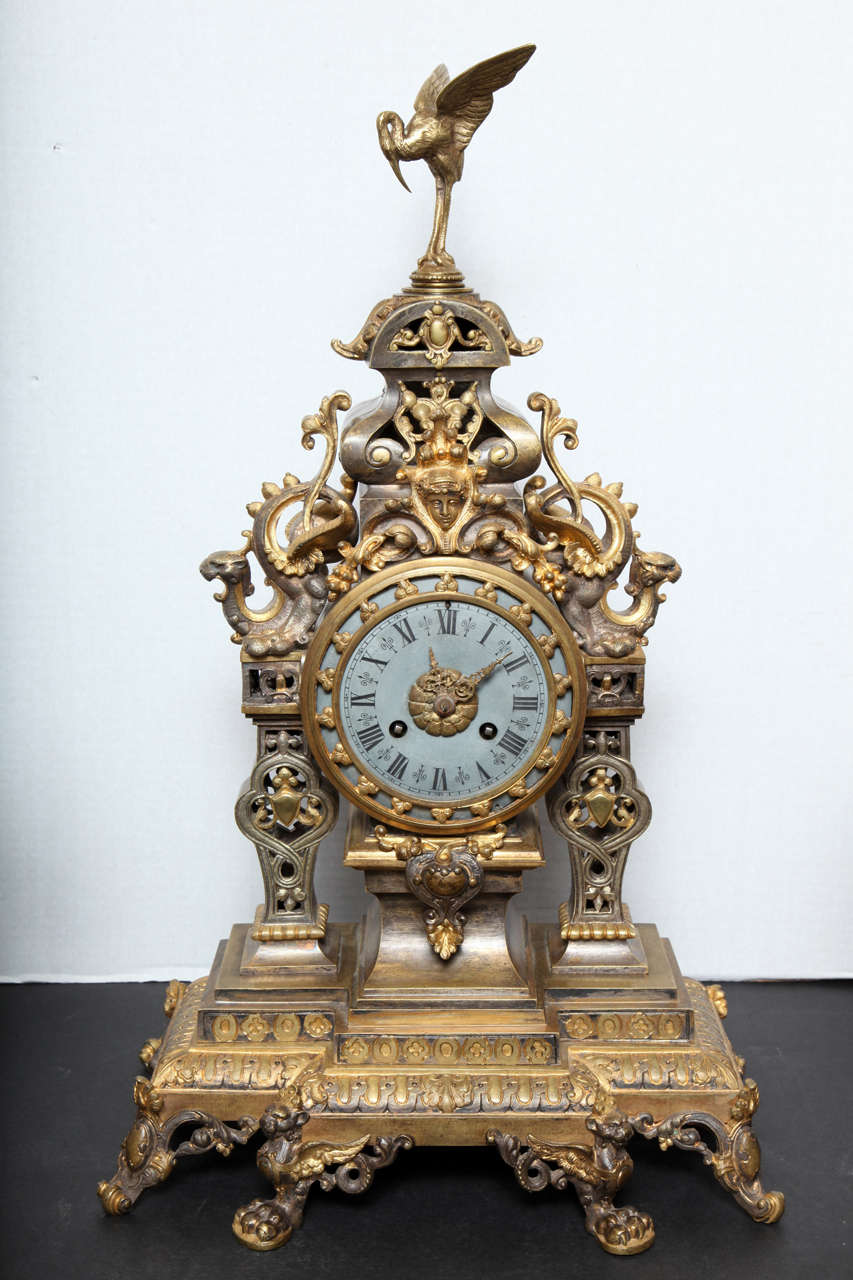 French 19th Century Bronze, Three-Piece Chinoiserie Style Clock Set In Good Condition In New York, NY