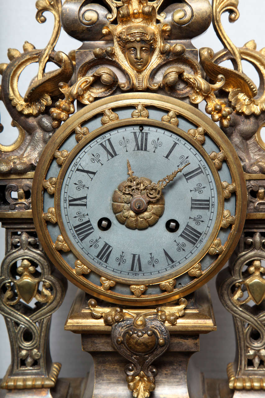 French 19th Century Bronze, Three-Piece Chinoiserie Style Clock Set 1