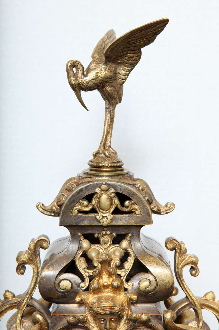French 19th Century Bronze, Three-Piece Chinoiserie Style Clock Set 2