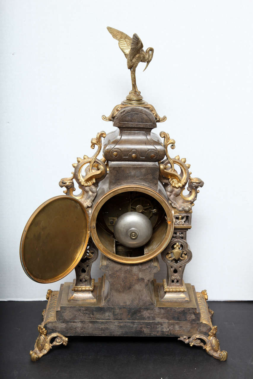 French 19th Century Bronze, Three-Piece Chinoiserie Style Clock Set 4