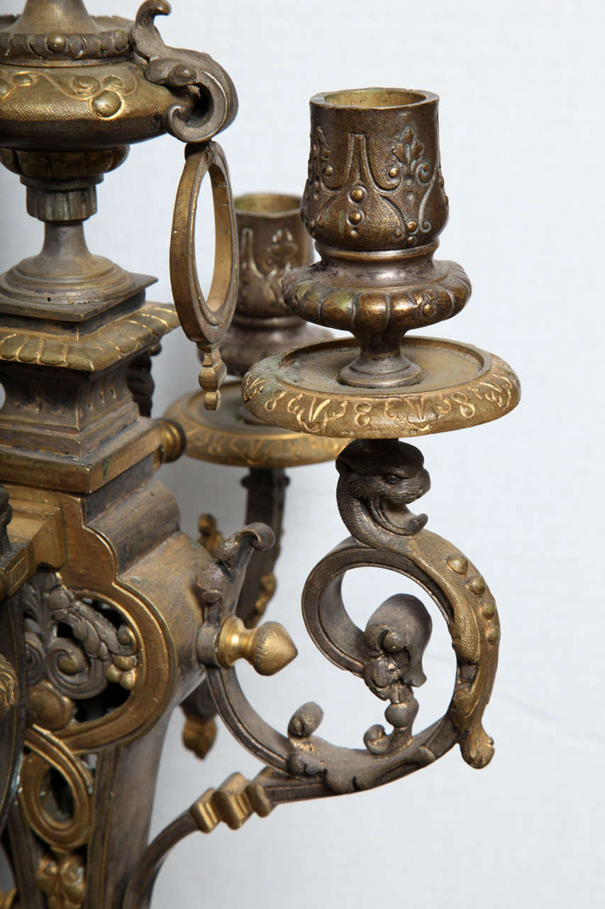 French 19th Century Bronze, Three-Piece Chinoiserie Style Clock Set 6