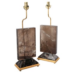 Pair of Deco Style Dark Rock Crystal Quartz Table Lamps