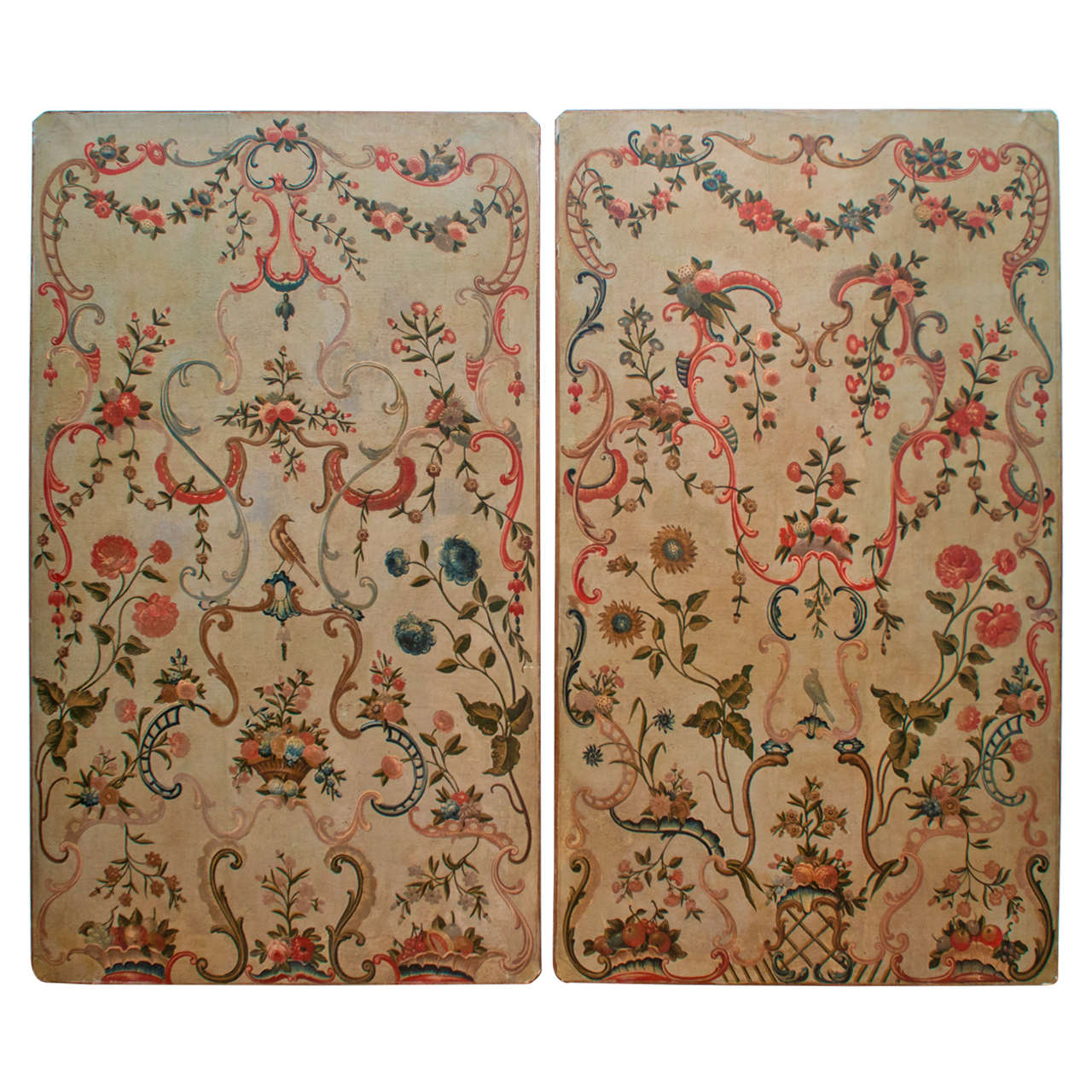Pair of Large French Painted Panels For Sale