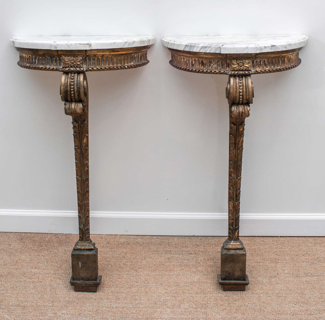 Pair of Petite French Demilune Wall Mount Consoles