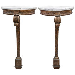 Pair of Petite French Demilune Wall Mount Consoles