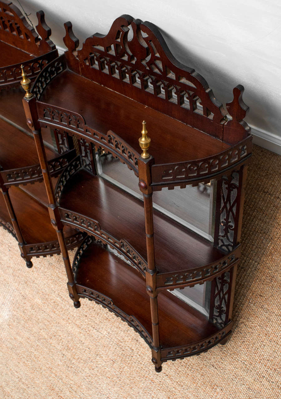 Pair of Mahogany Fretwork Hanging Vitrines In Excellent Condition For Sale In Kensington, MD