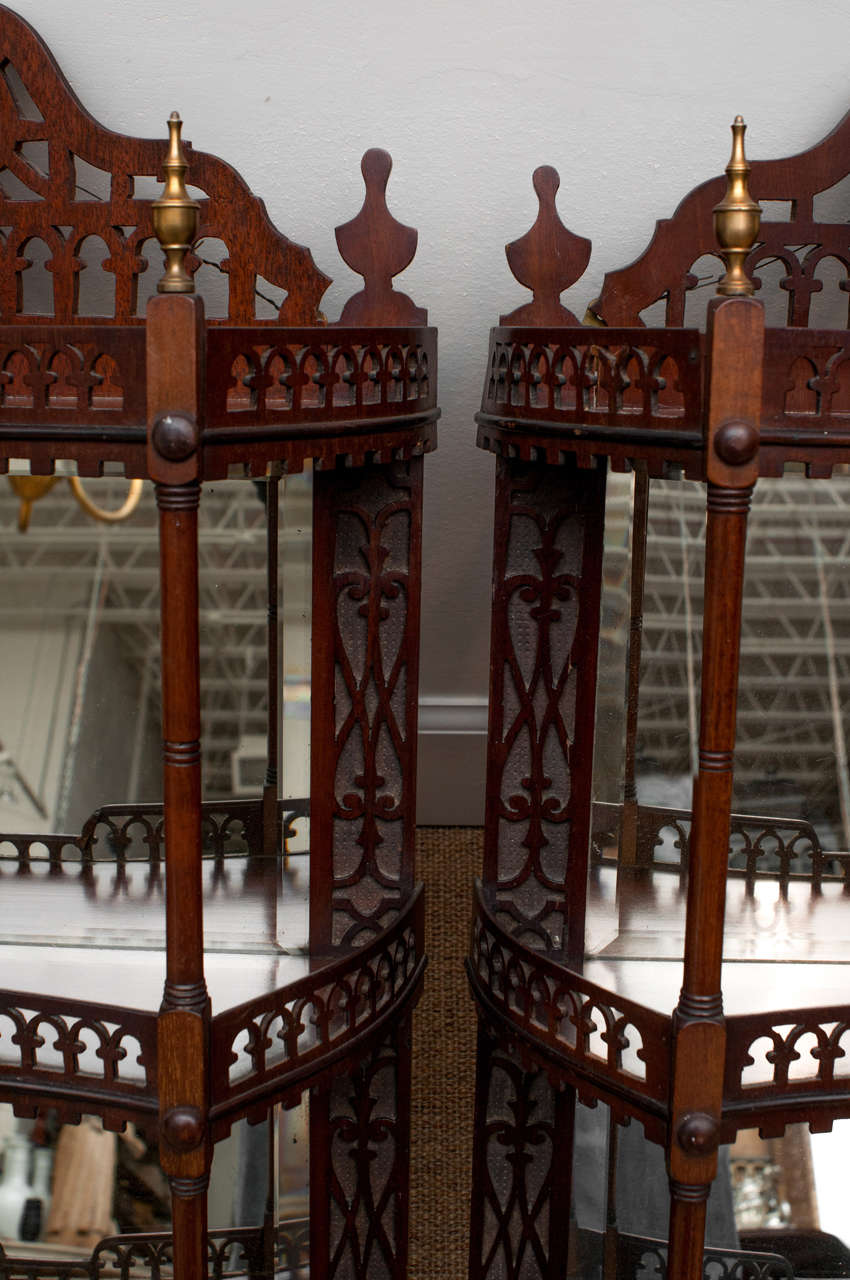 20th Century Pair of Mahogany Fretwork Hanging Vitrines For Sale