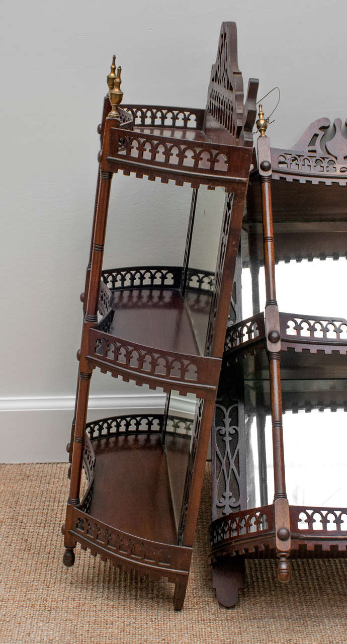 Wood Pair of Mahogany Fretwork Hanging Vitrines For Sale