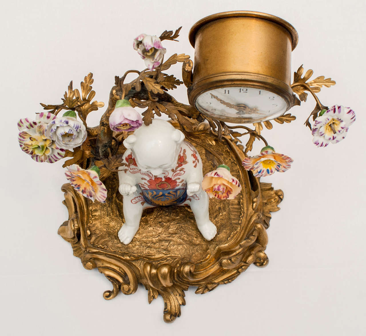 Rococo Louis XVI Chinese Porcelain & Gilt Bronze Clock For Sale