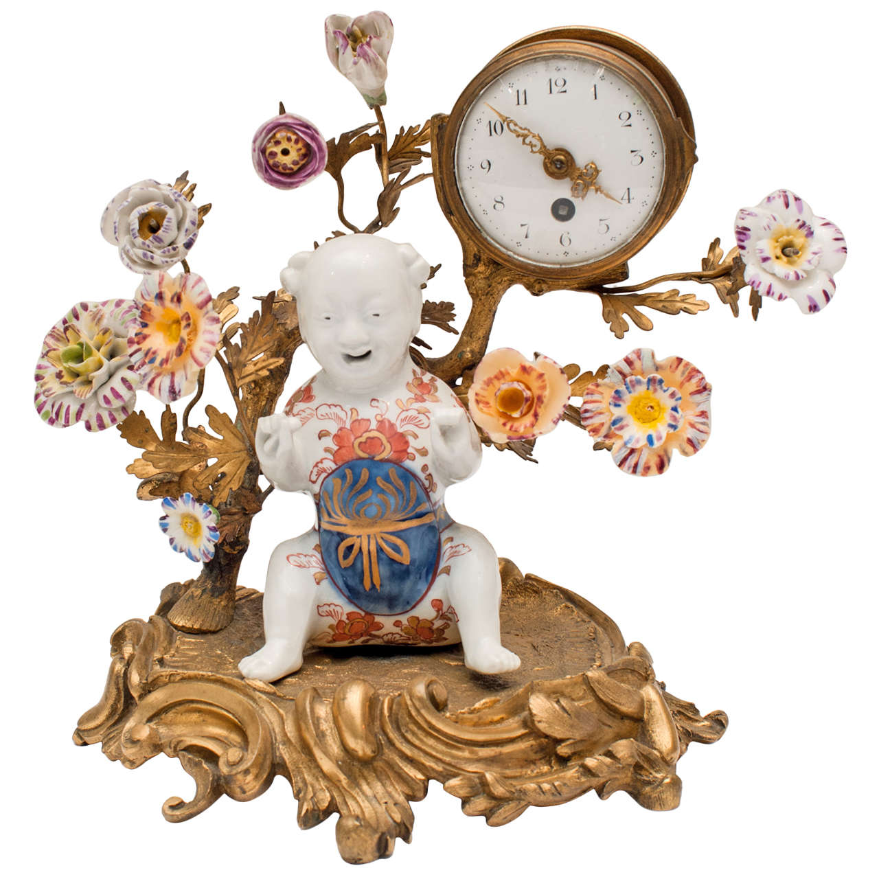 Louis XVI Chinese Porcelain & Gilt Bronze Clock For Sale