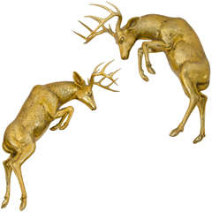 Pair Of Gilt Aluminum Deer Sculptures