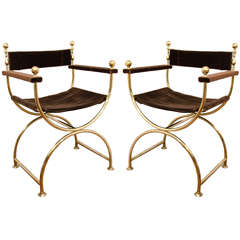 Pair Of Stylized Brass "director's Chairs"