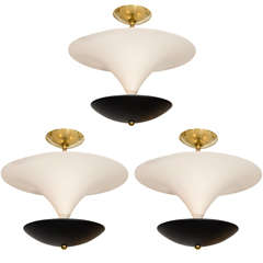 Vintage Black and White Enameled Metal Pendant Ceiling Fixture by Stilnovo