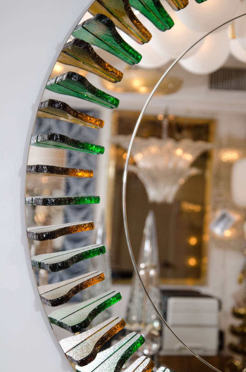 Mid-Century Modern Green and Amber Glass Girasole Style Mirror