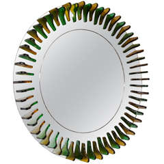 Vintage Green and Amber Glass Girasole Style Mirror