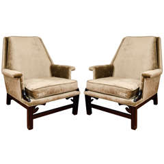 Pair of Ebonized Wood Chairs with Scalloped Details by James Mont