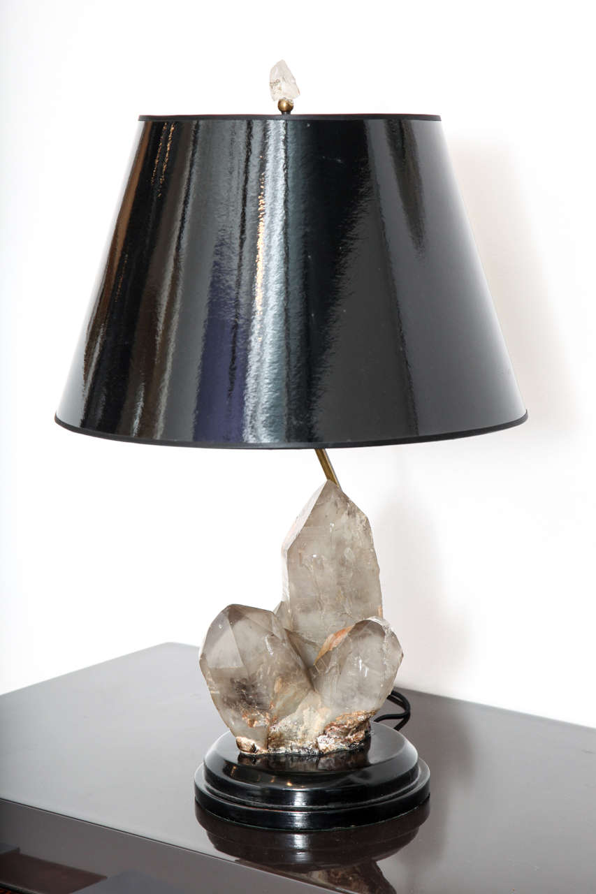CAROLE STUPELL
Table lamp in rock quartz crystal raised on black-lacquered wood base with brass hardware.
American, c. 1950