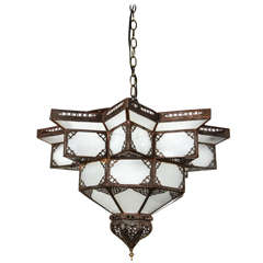 Vintage Moroccan Star Shape Frosted Glass Chandelier