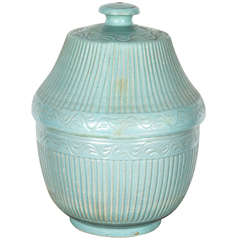 Vintage Moroccan Blue Ceramic Jar with Lid