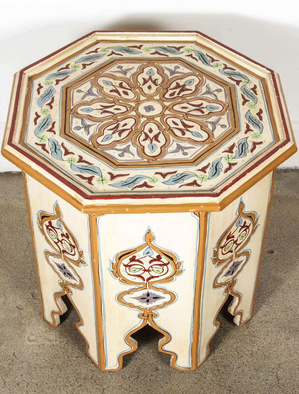 Moorish Moroccan Octagonal Hand Painted White Side Table
