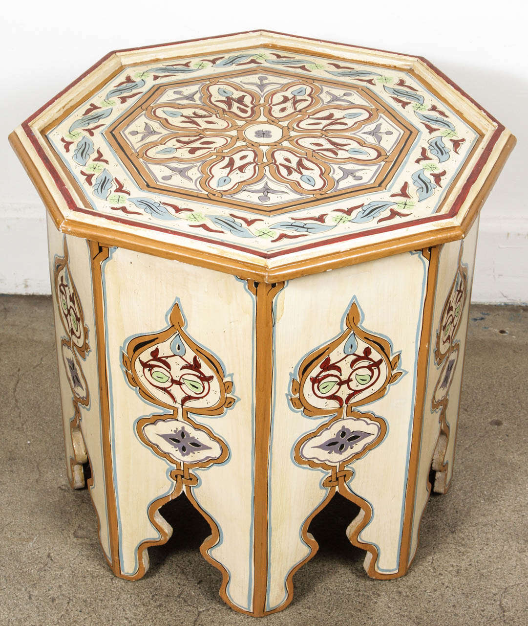 Moroccan Octagonal Hand Painted White Side Table 5
