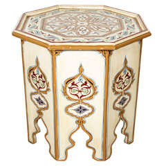 Moroccan Octagonal Hand Painted White Side Table