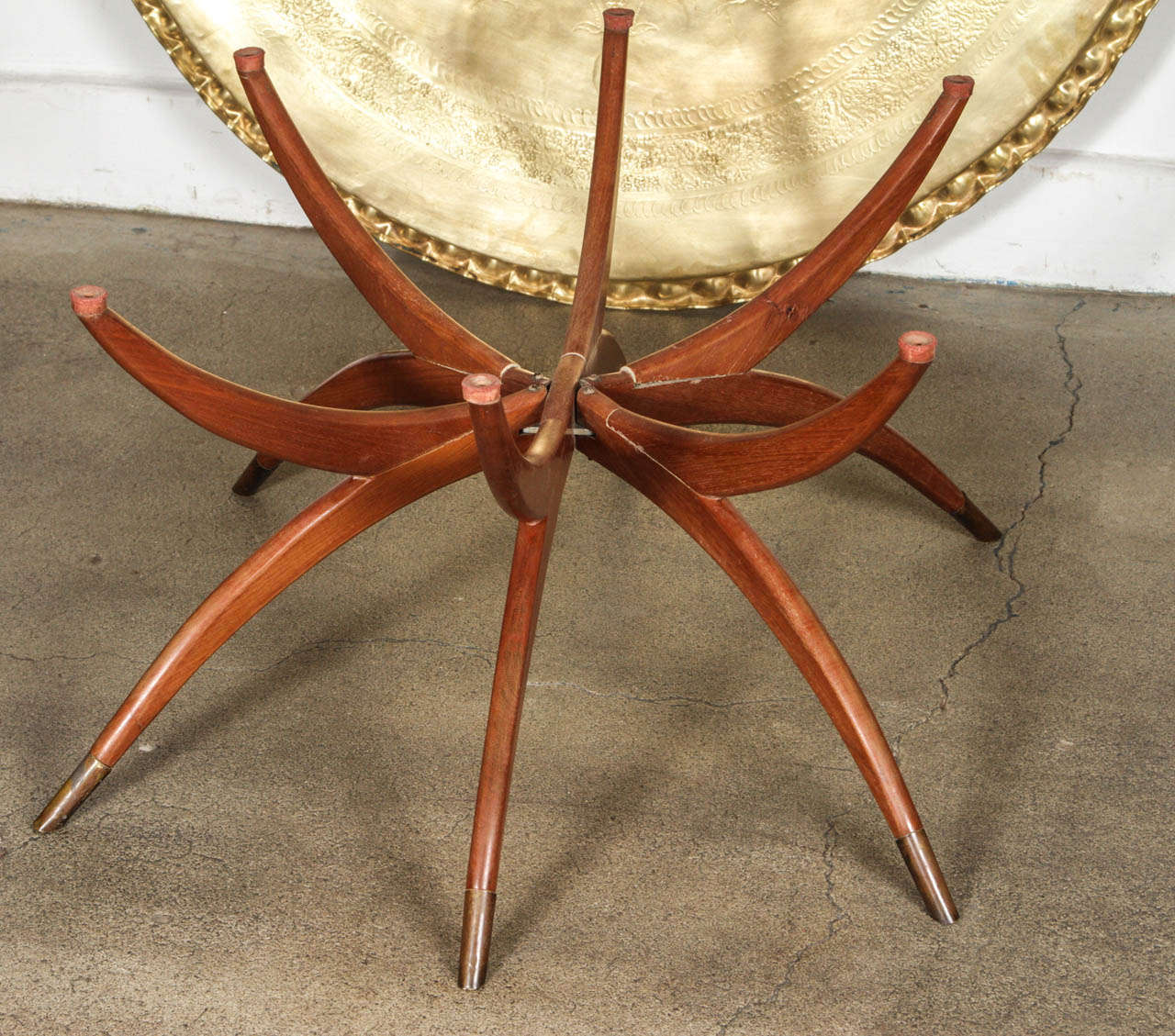 Moroccan Large Round Brass Tray Table on Spider Folding Stand 