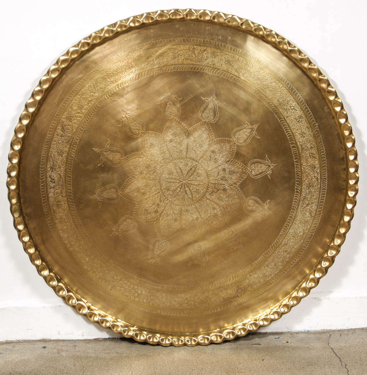 Large Round Brass Tray Table on Spider Folding Stand  1