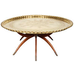 Large Round Brass Tray Table on Spider Folding Stand 