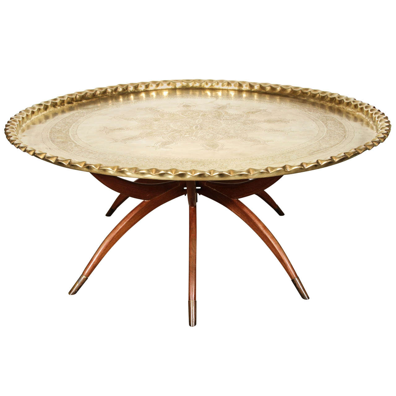 Large Round Brass Tray Table on Spider Folding Stand at 1stDibs round