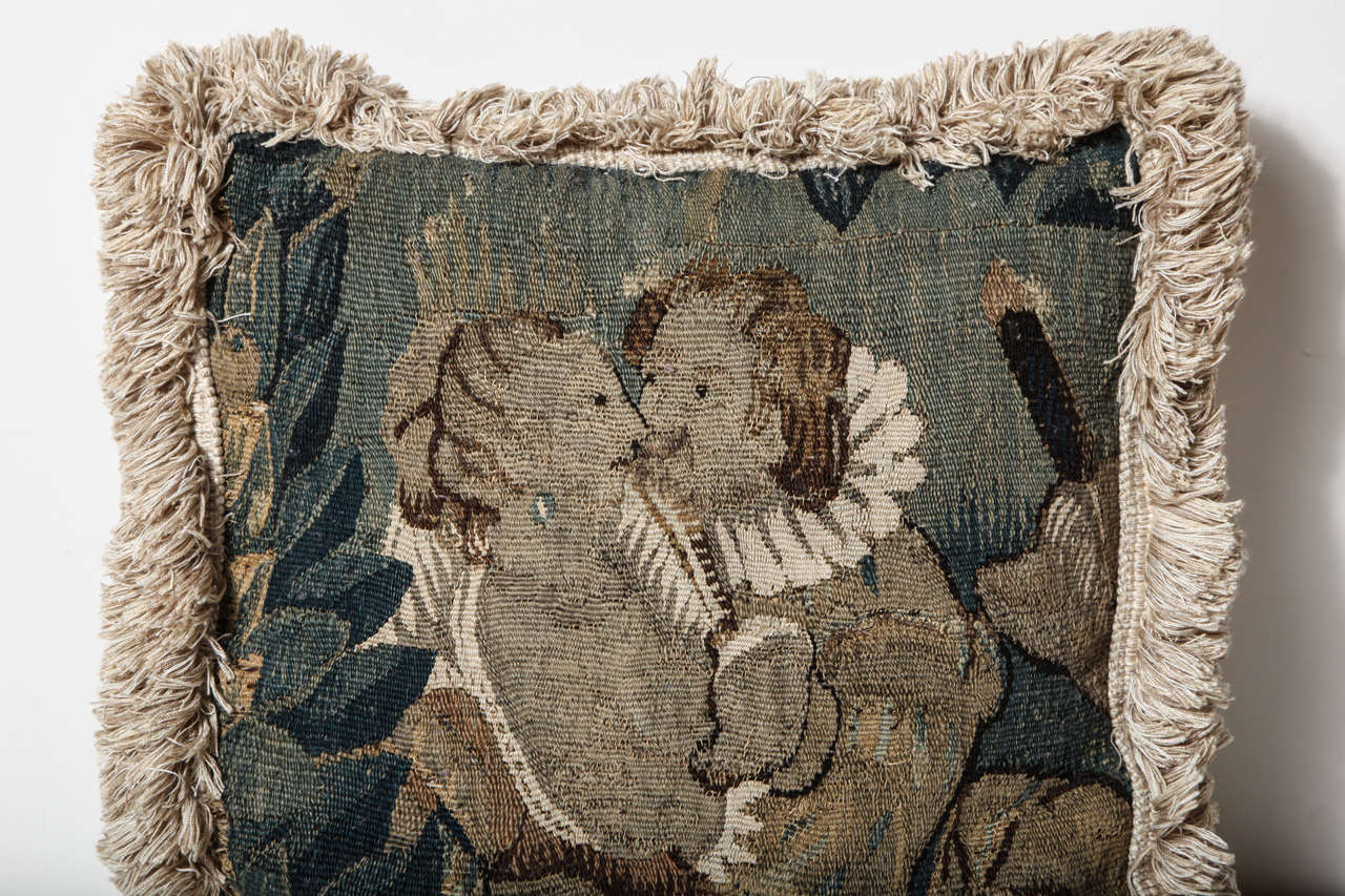 19th Century 18th Century French, Tapestry Fragment Cushion For Sale