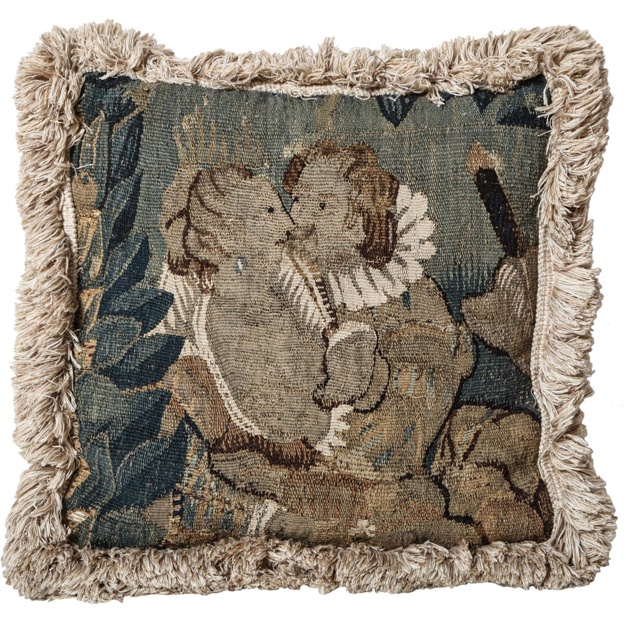 18th Century French, Tapestry Fragment Cushion For Sale