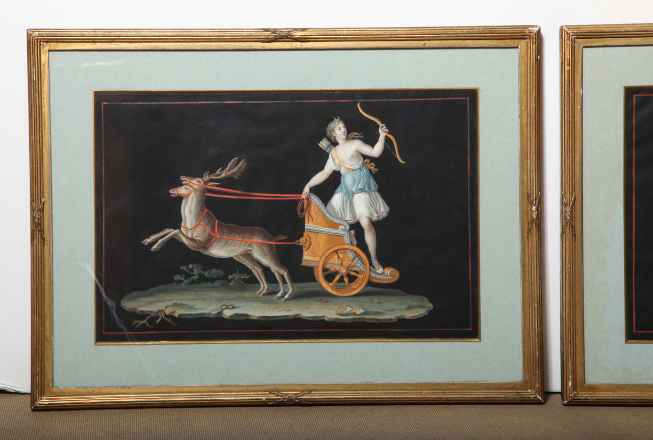 Pair of 19th Century Gouache after Pompeii in Gilded Frames