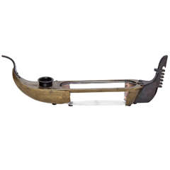 19th Century Bronze and Glass Inkwell Pen Tray in Gondola Form 7