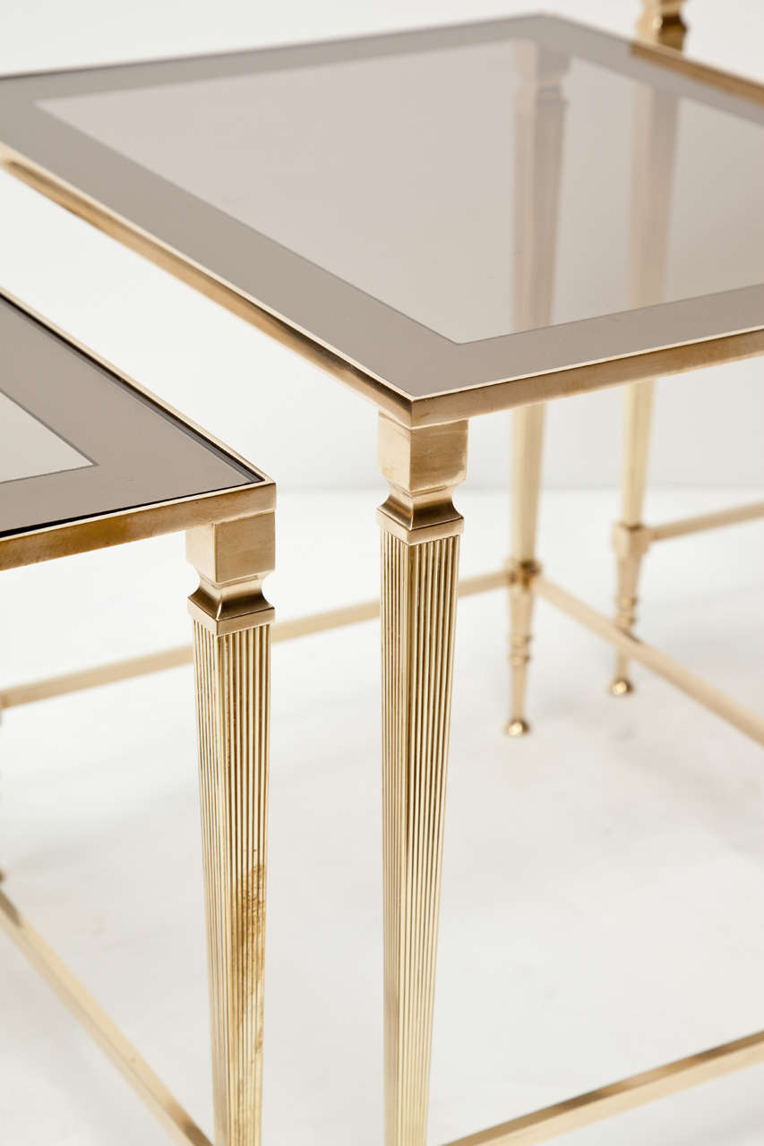 Mid-Century Modern Nesting Brass Side Tables, Neoclassical Style, Italy, circa 1950 