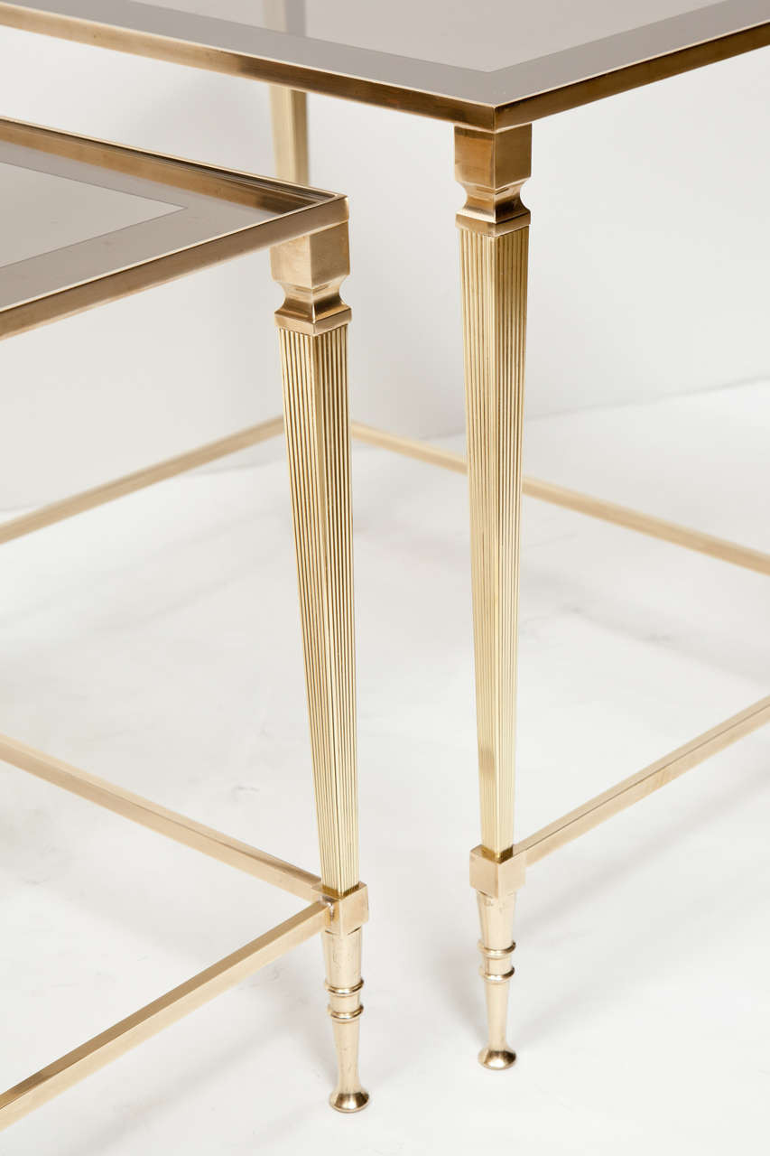 Italian Nesting Brass Side Tables, Neoclassical Style, Italy, circa 1950 