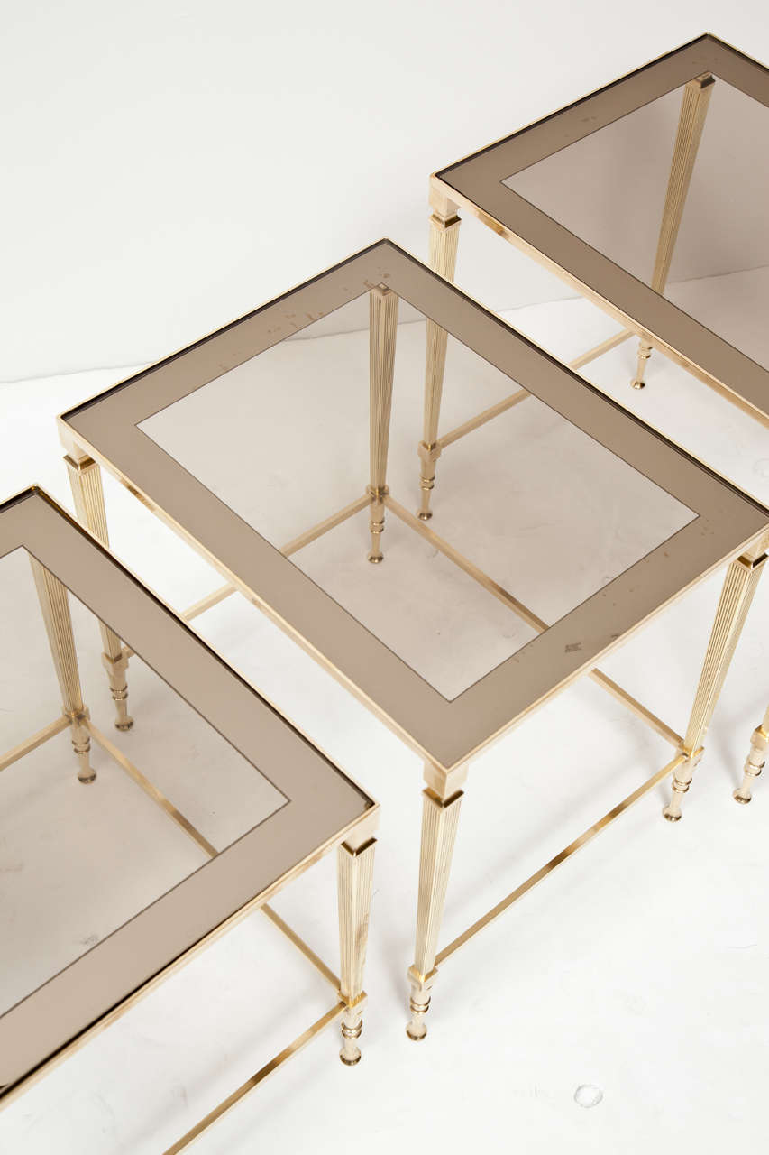 Polished Nesting Brass Side Tables, Neoclassical Style, Italy, circa 1950 