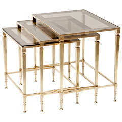 Nesting Brass Side Tables, Neo Classical Style, C 1950, Italy