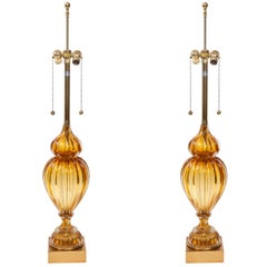 Vintage Pair of Murano Glass Lamps by Marbro