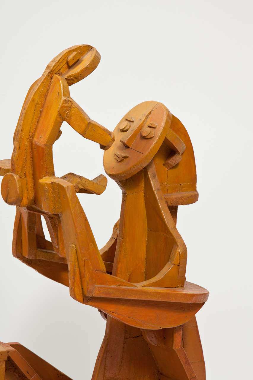 Américain Sculpture de mère et d'enfant