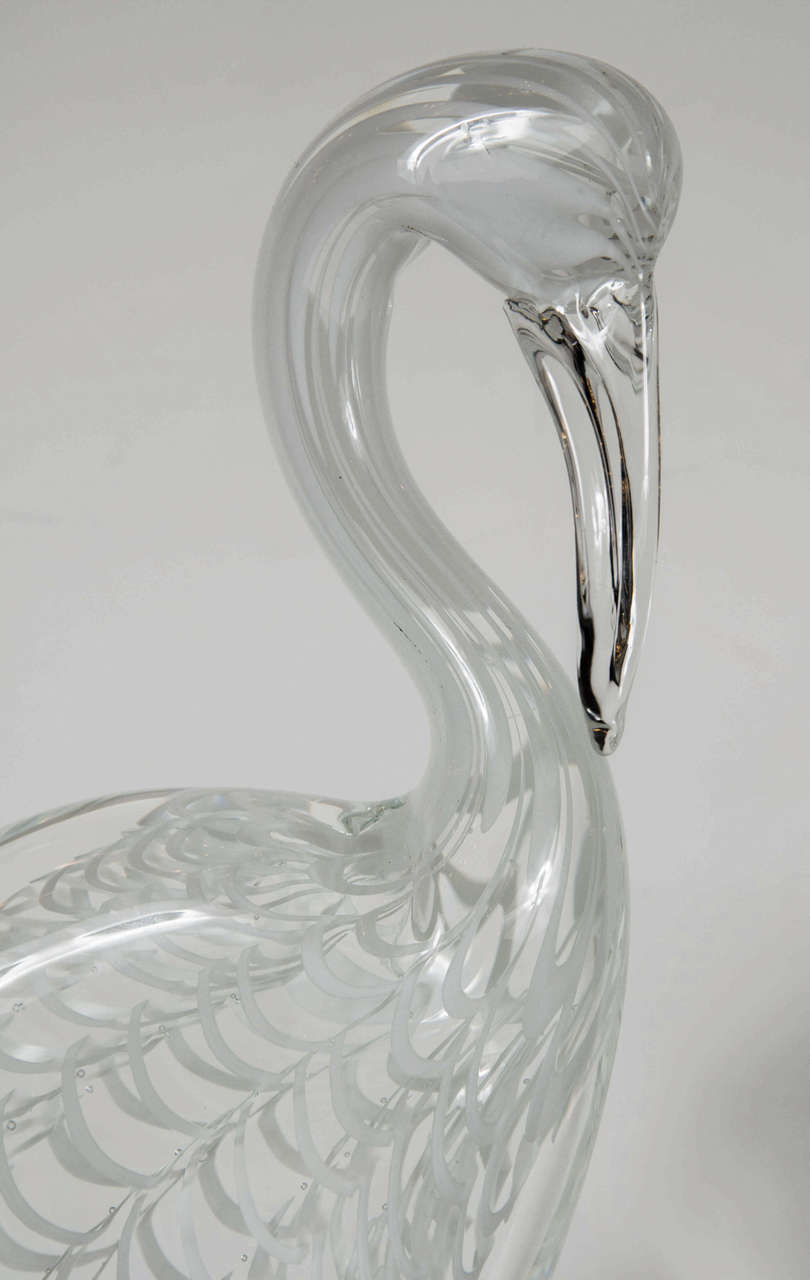 Italian Stunning Handblown Murano Glass Crane Sculpture Signed by Licio Zanetti