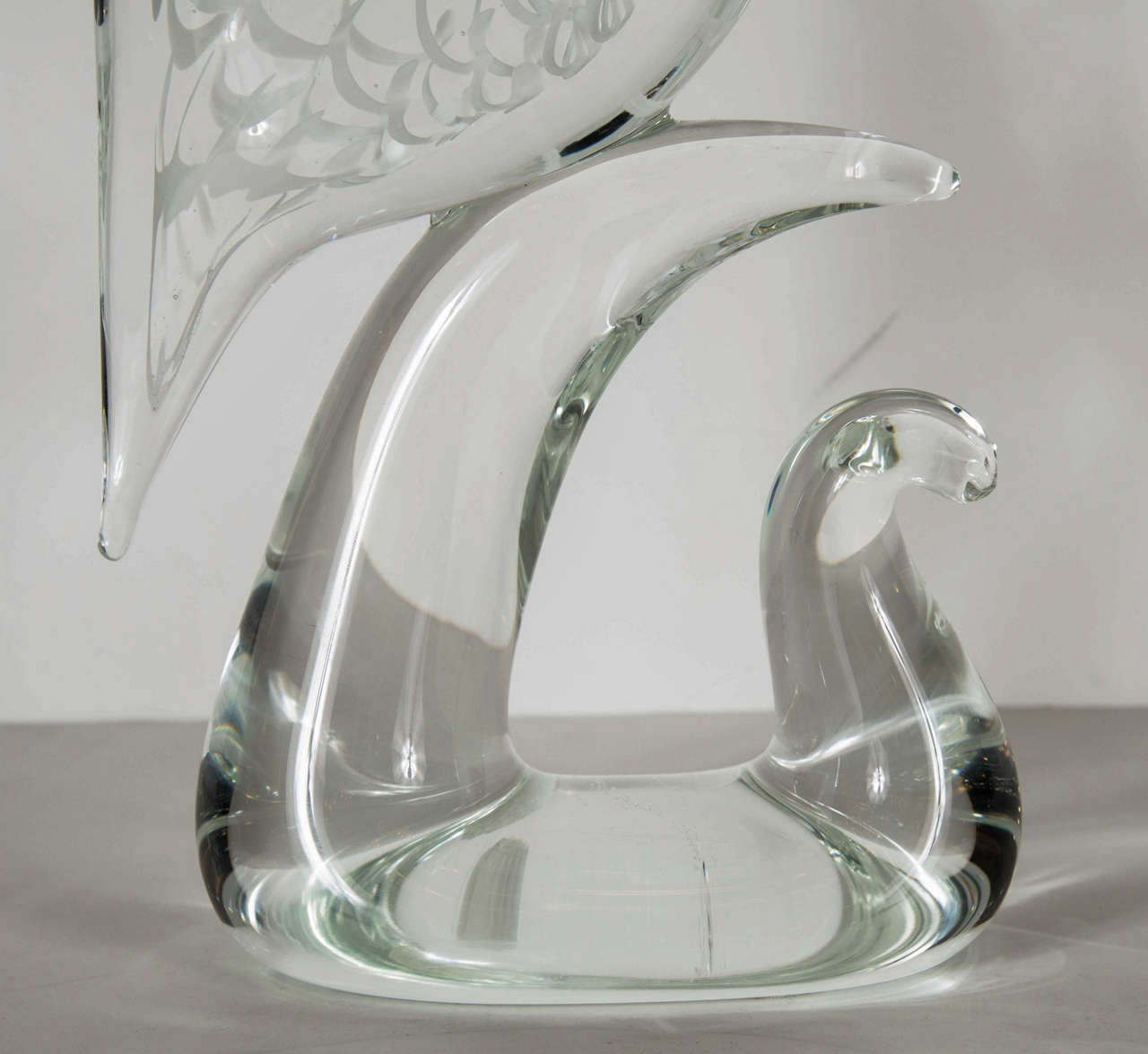 Stunning Handblown Murano Glass Crane Sculpture Signed by Licio Zanetti In Excellent Condition In New York, NY