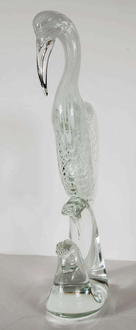 Stunning Handblown Murano Glass Crane Sculpture Signed by Licio Zanetti 1