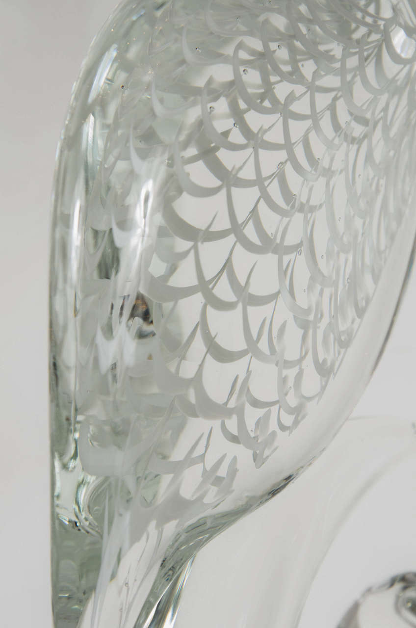 Stunning Handblown Murano Glass Crane Sculpture Signed by Licio Zanetti 3