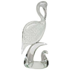 Stunning Handblown Murano Glass Crane Sculpture Signed by Licio Zanetti
