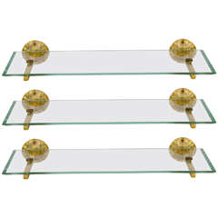 Retro Set of Three Floating Glass and Gilt  Shelves by Sherle  Wagner