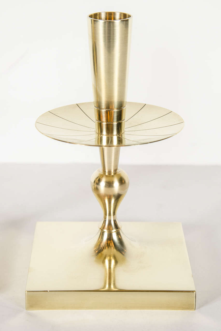 American Mid-Century Modernist Brass Candleholders by Tommi Parzinger