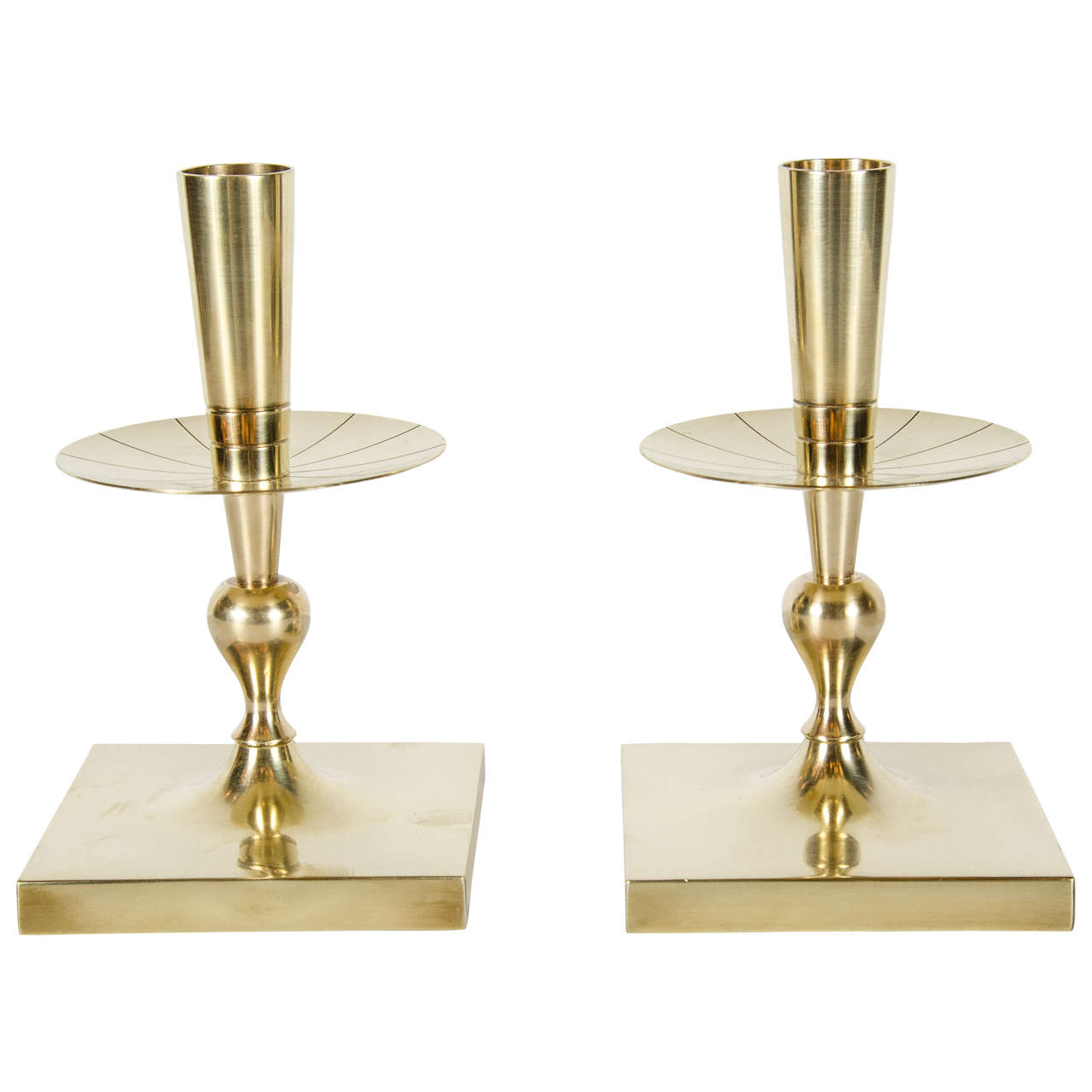 Mid-Century Modernist Brass Candleholders by Tommi Parzinger