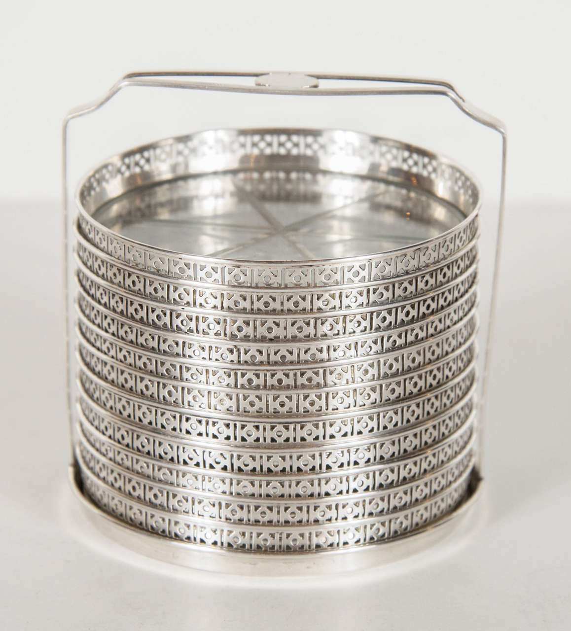 Hollywood Regency Set of 10 Sterling and Cut Crystal Coasters